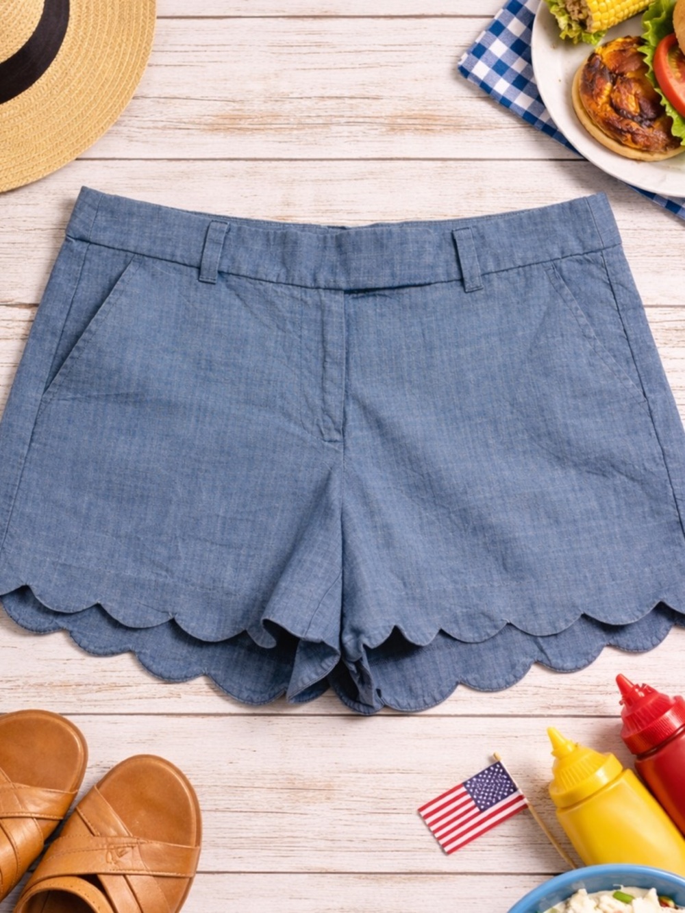 J.Crew Scalloped Chambray Size 6 Shorts |Backyard BBQ Preppy Classic
